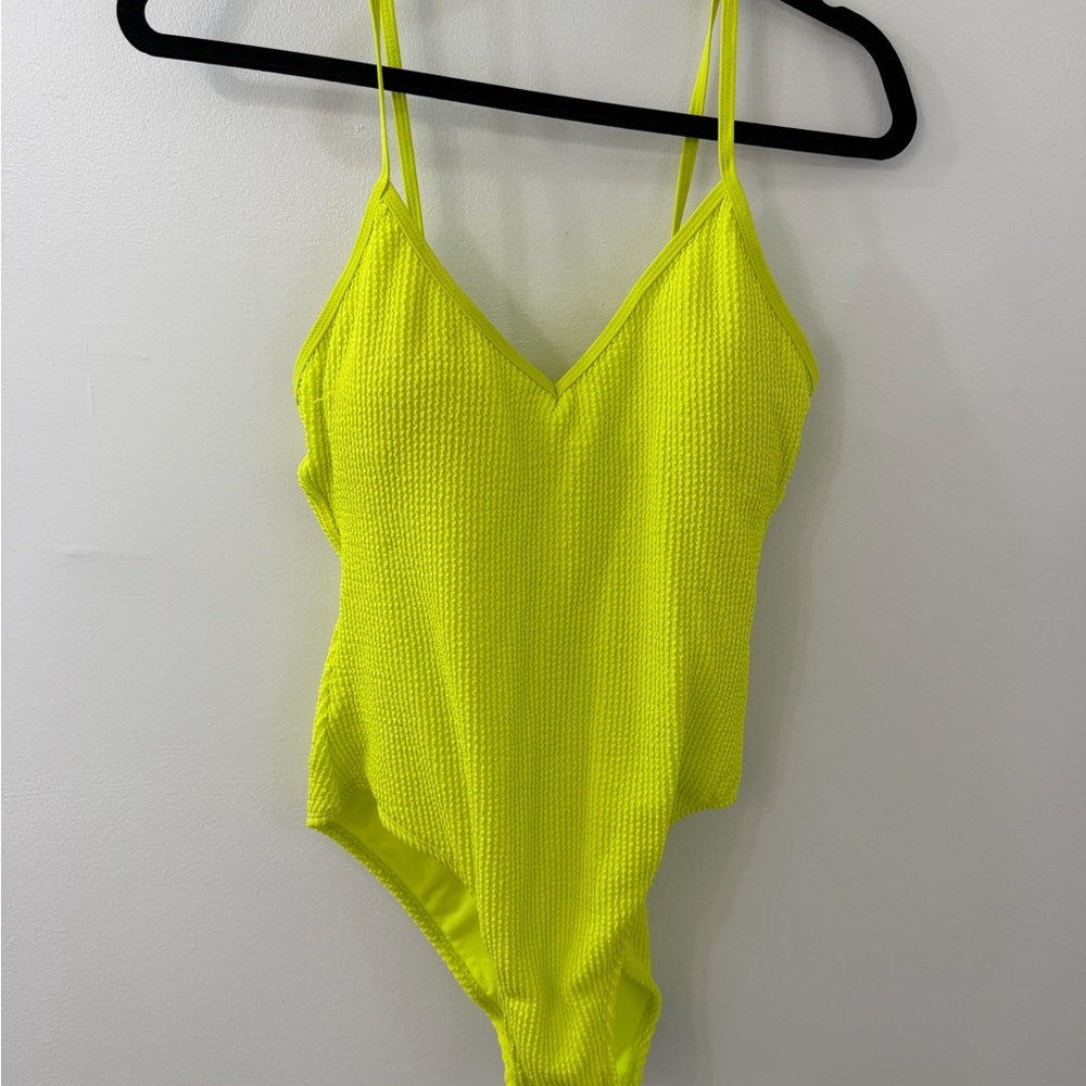 No Boundaries Neon Yellow Popcorn One Piece Swimsuit L 11-13 NWT